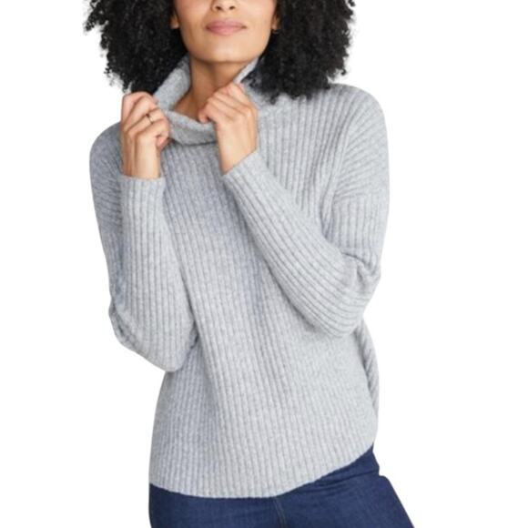 Marine Layer Gray Annie Ribbed Wool Blend Turtleneck Sweater - Picture 1 of 11